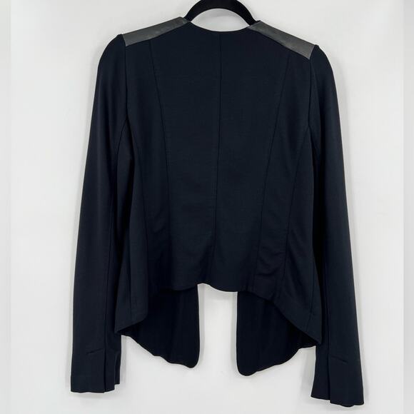 Eileen Fisher Angle Front Jacket Cardigan Ponte Leather Trim Asymmetric Black XS - Picture 8 of 16